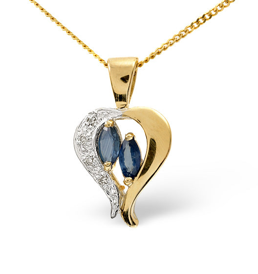 Sapphire 5 x 3mm And Diamond 9K Yellow Gold Pendant Necklace
